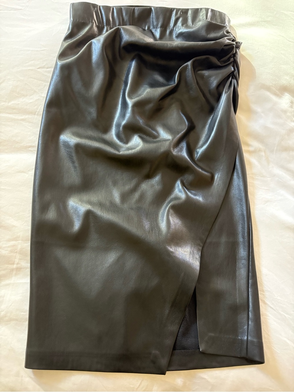 Generation Love Black Faux Leather Ruched Pencil Skirt